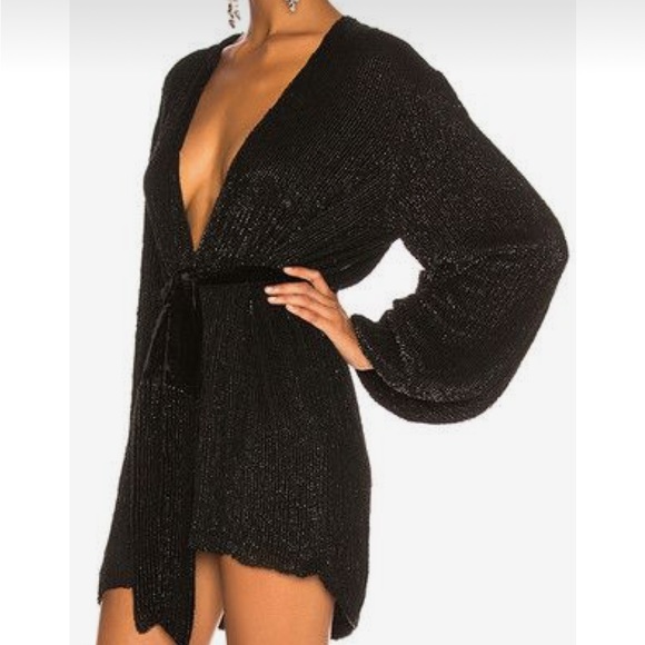Retrofete Gabrielle Embellished Sequin Robe Wrap Mini Dress